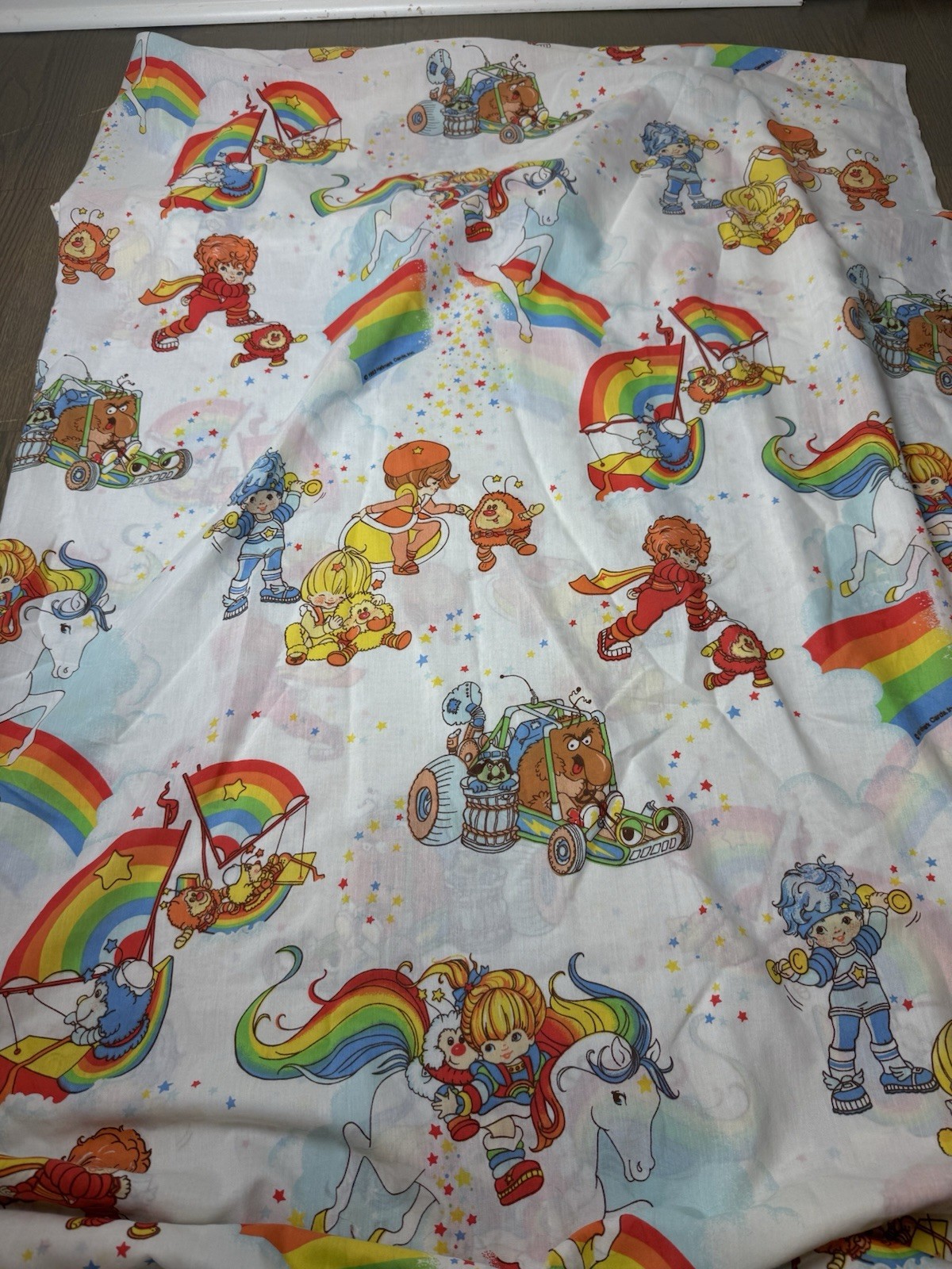 Vintage 1983 Rainbow Brite Full Size Flat Sheet Hallmark Fabric Nostalgia HTF 