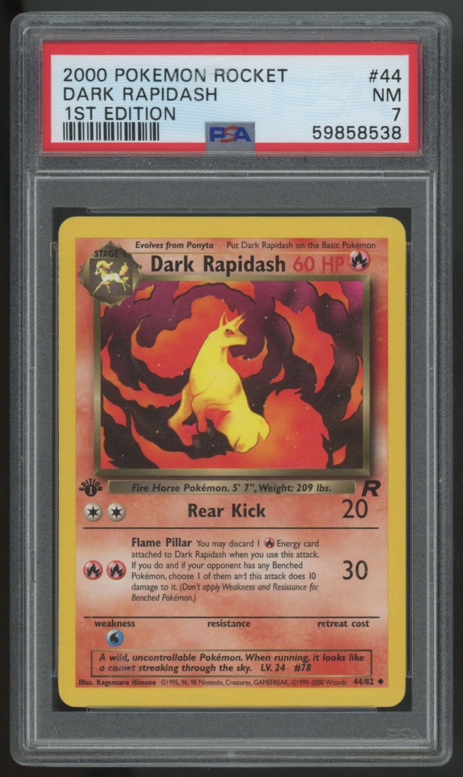 2000 Pokemon Dark Rapidash Team Rocket 1st Edition #44 PSA 7