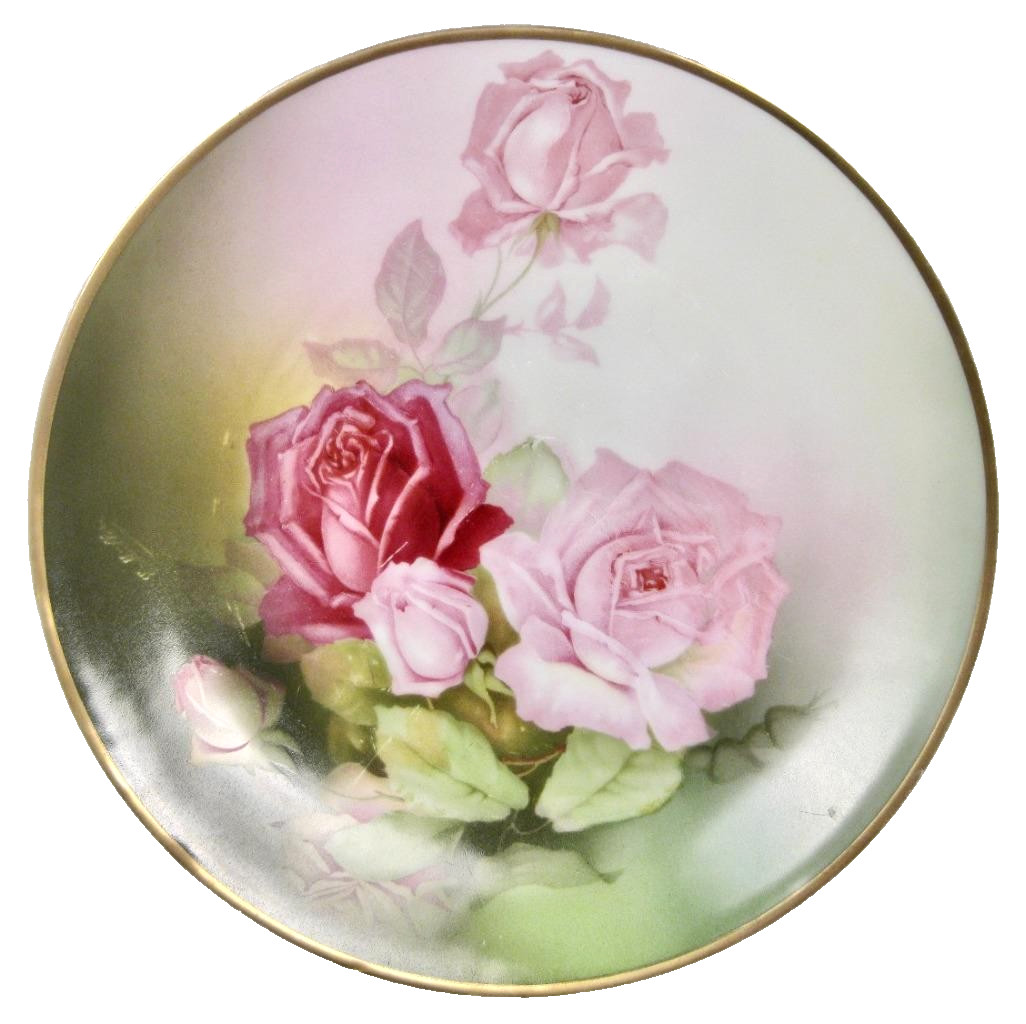 Thomas Sevres Plate Handpainted Roses Bavaria Mentone E Muller Antique 1905-08 O