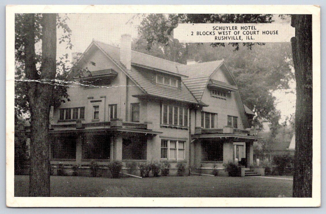 Vintage Illinois Postcard RUSHVILLE Schuyler Hotel RPPC 1949