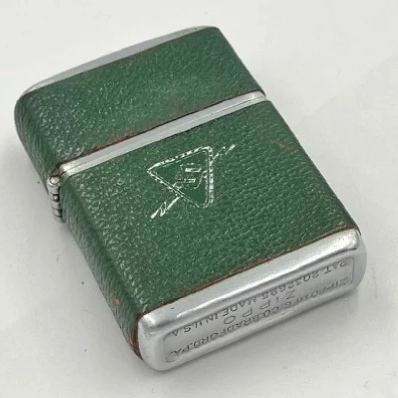 Vintage 1952 Zippo Half Cover Leather Oil Lighter Green Steel Rare Unfired