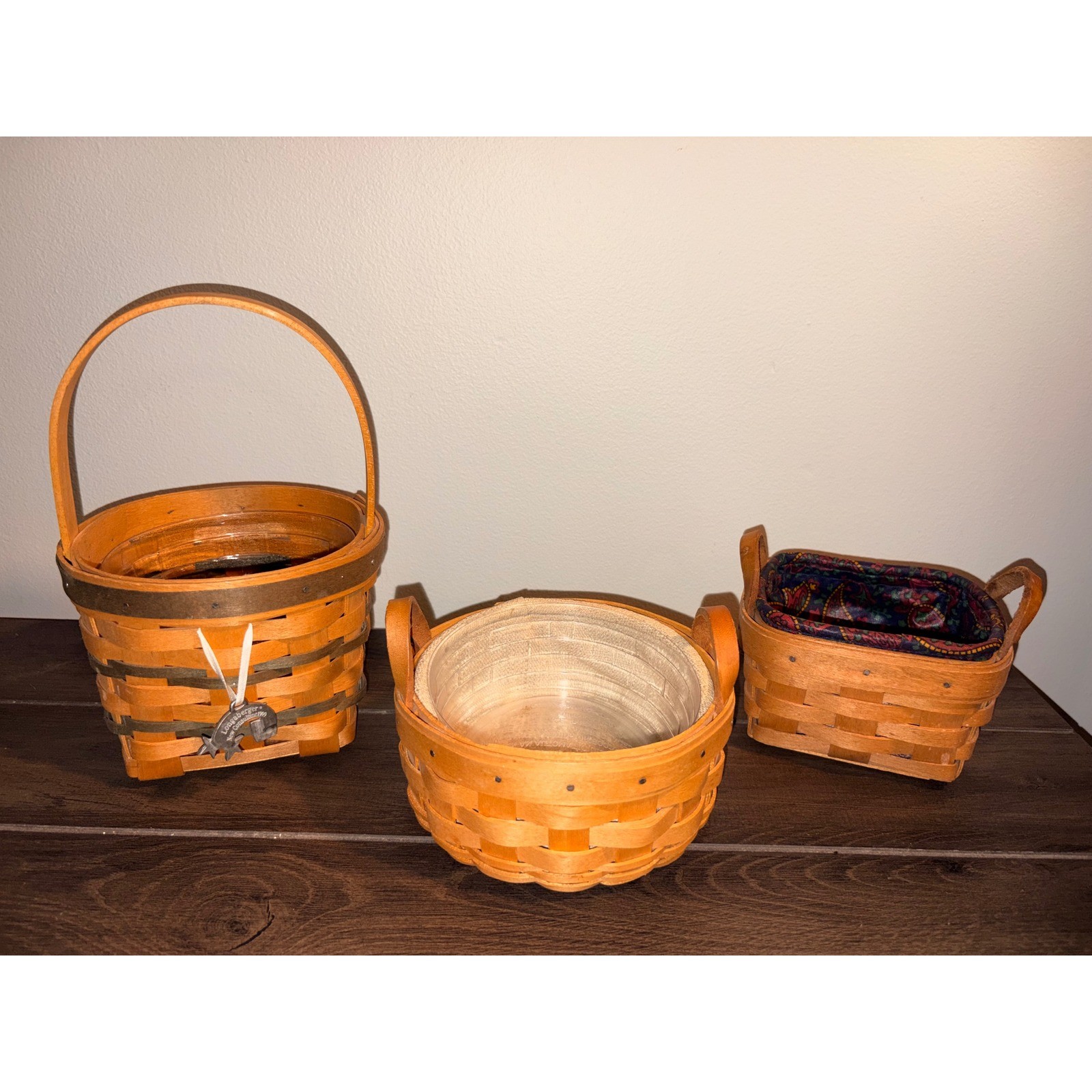Longaberger Baskets Set of 3 Vintage 1992 1999 2002 Handwoven