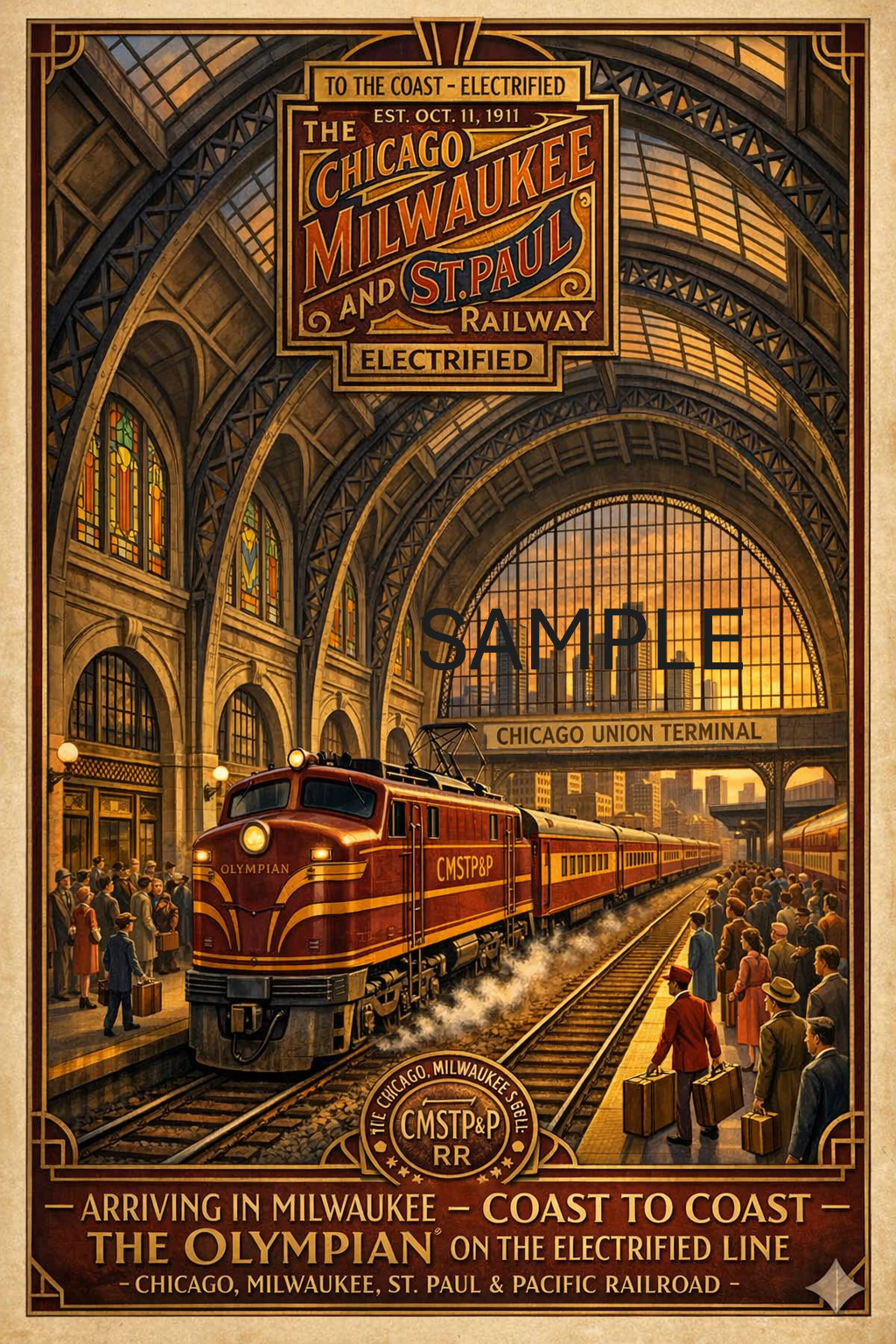 The Olympian railroad vintage style art The Milwaukee Road poster 8.5\