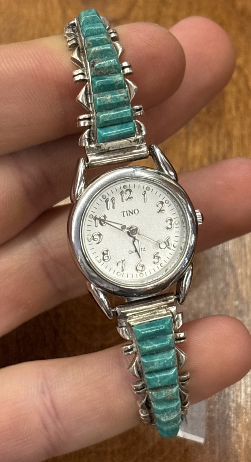 Vintage Native American Turquoise Sterling Silver Bracelet Watchband SIGNED