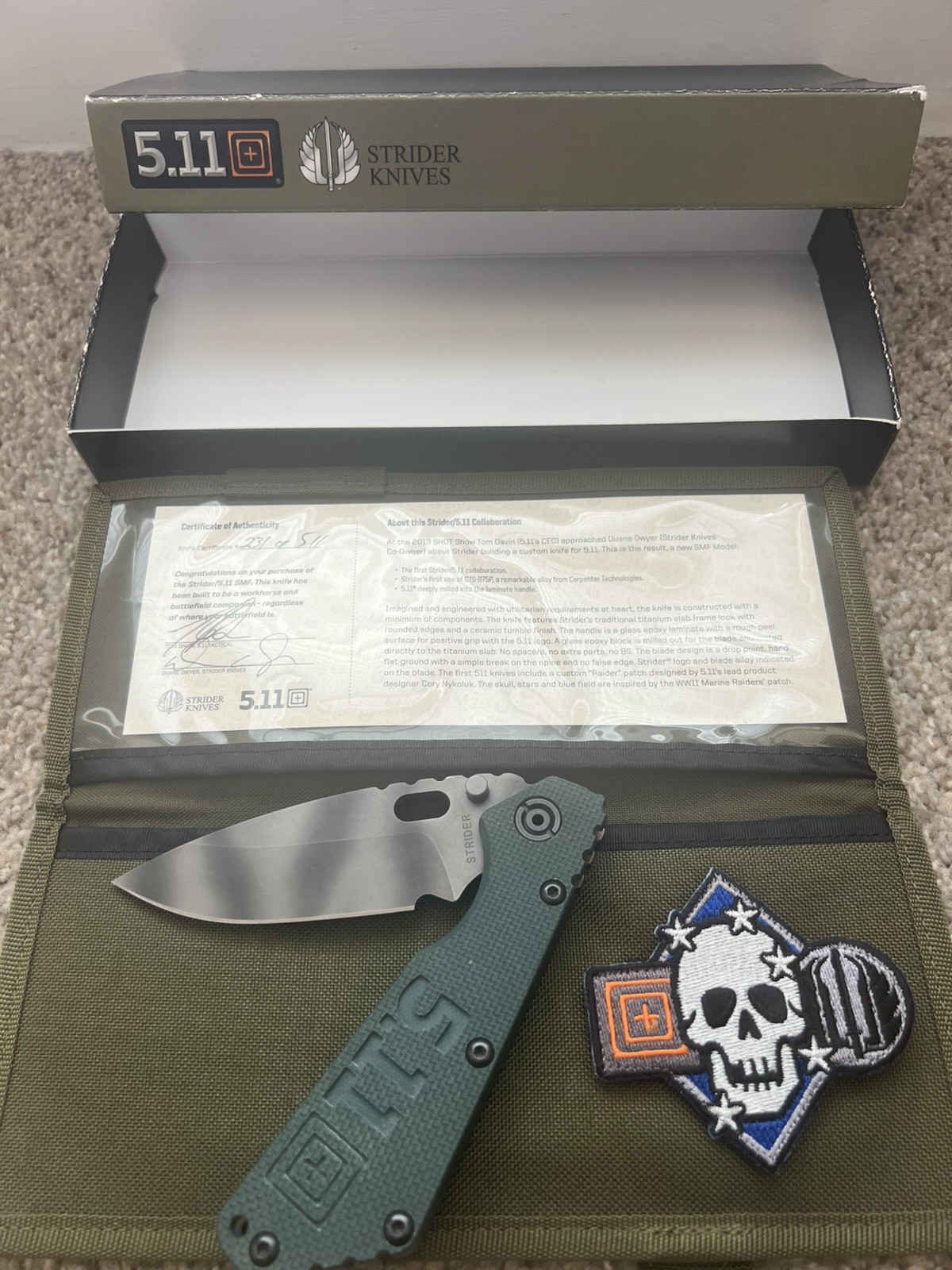 Very Rare Strider / 5.11 SMF Folding Knife #231 Of 511 Made In USA