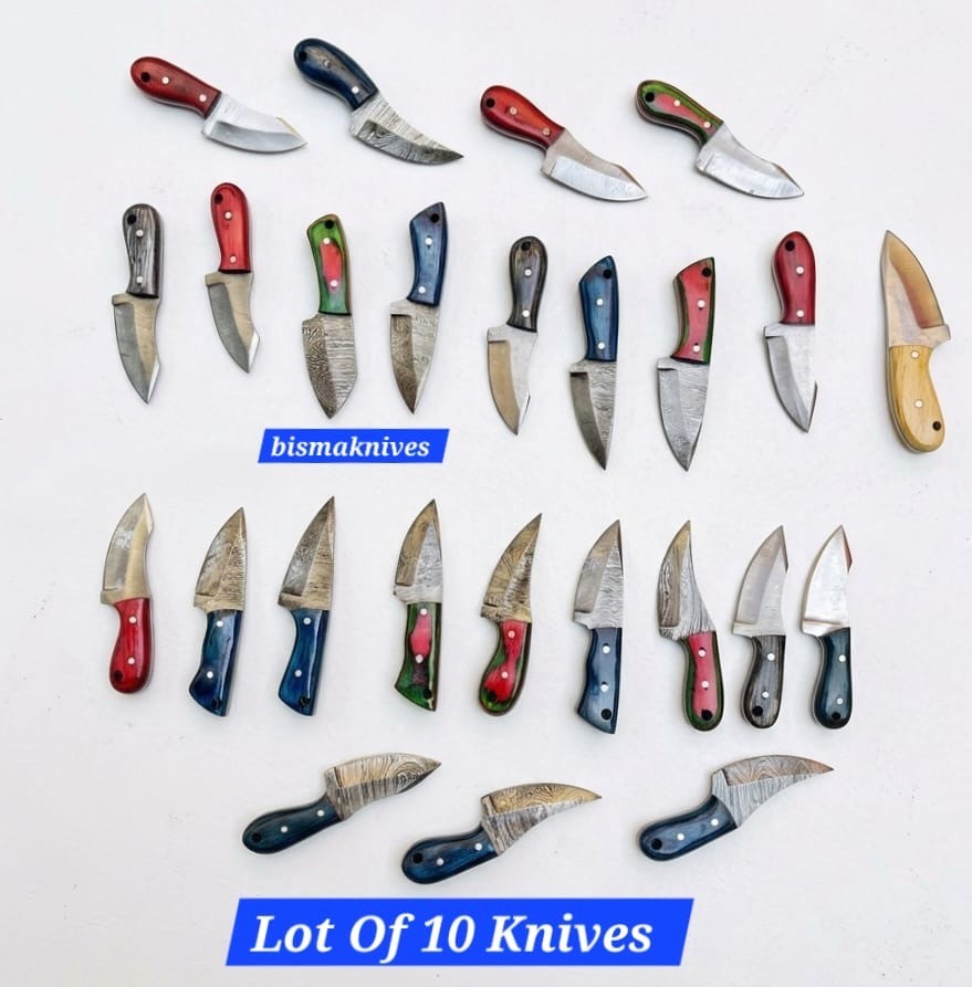 Lot of 10 HANDMADE DAMASCUS STEEL CAMPING KNIVES 3 INCHES WHOLSALE SKINNER KNIFE