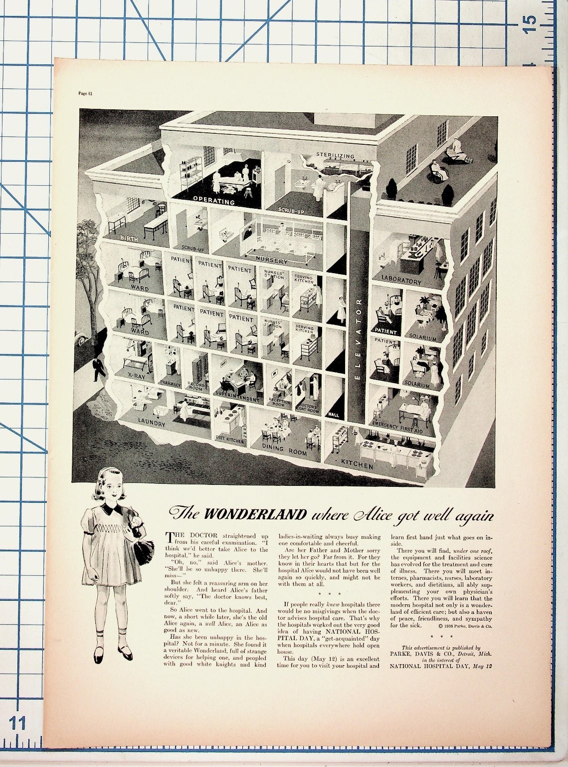 1938 Parke, Davis & Co. Hospital Day Vintage Ad \