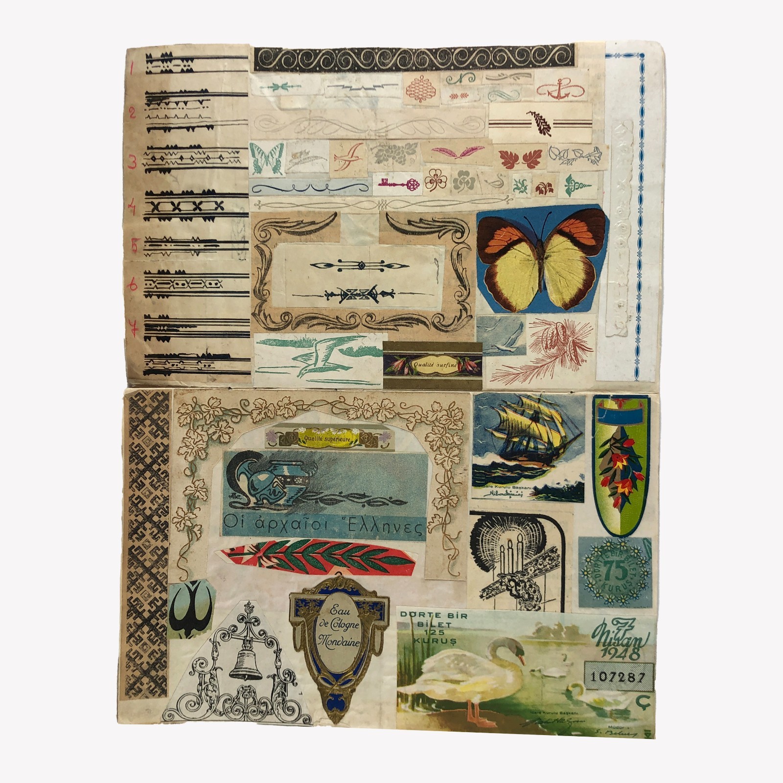 1940s Greek Scrapbook with Die Cuts-Illustrations-Typography Letters & More