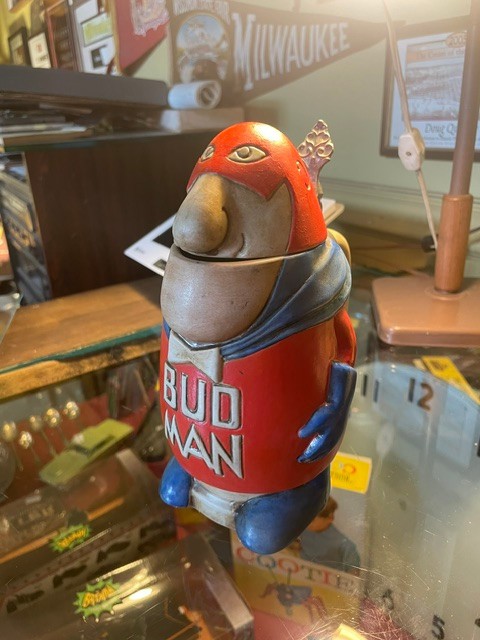 VINTAGE 1975 BUDWEISER BUD MAN STEIN HOLLOW HEAD CS1 CERAMARTE BRAZIL 7.5\