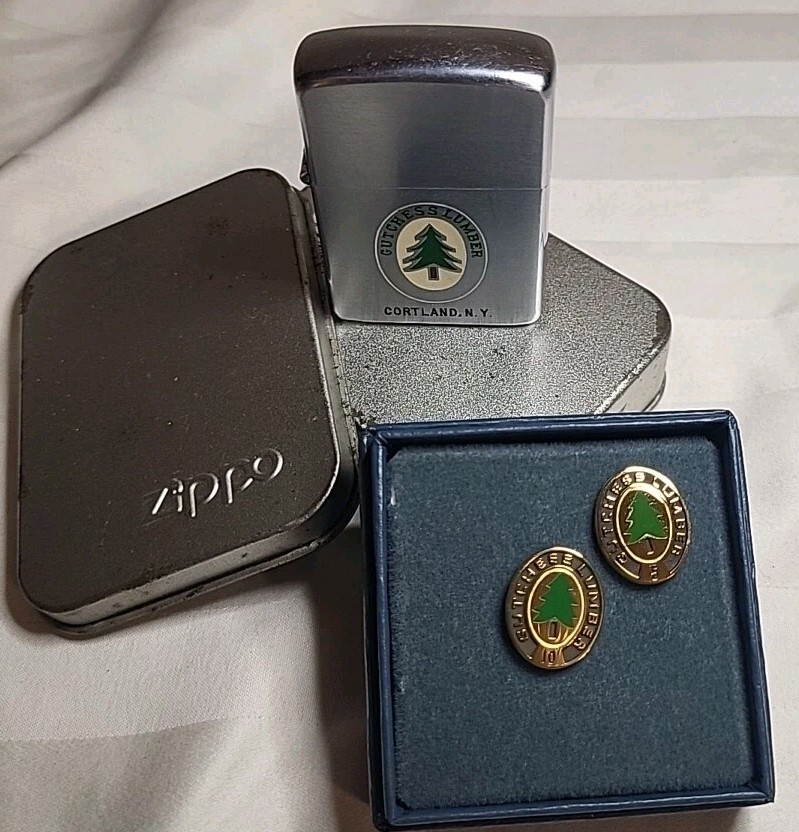 RARE.ZIPPO ,1953-54,GUTCHESS,LUMBER,NEW YORK W/5 And 10 Year PinS(24k GP) CLEAN 