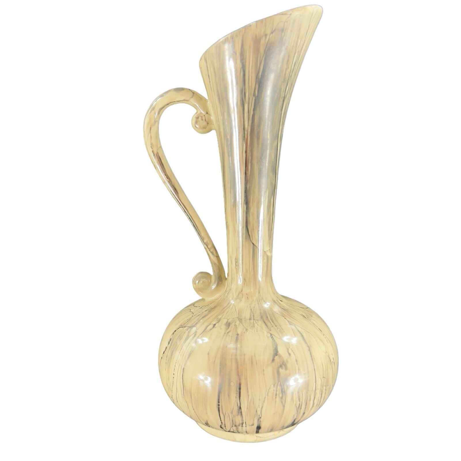 Mid Century Ceramic Large Jug Vase W Handle Hand Painted Brushed Glaze Jug VTG