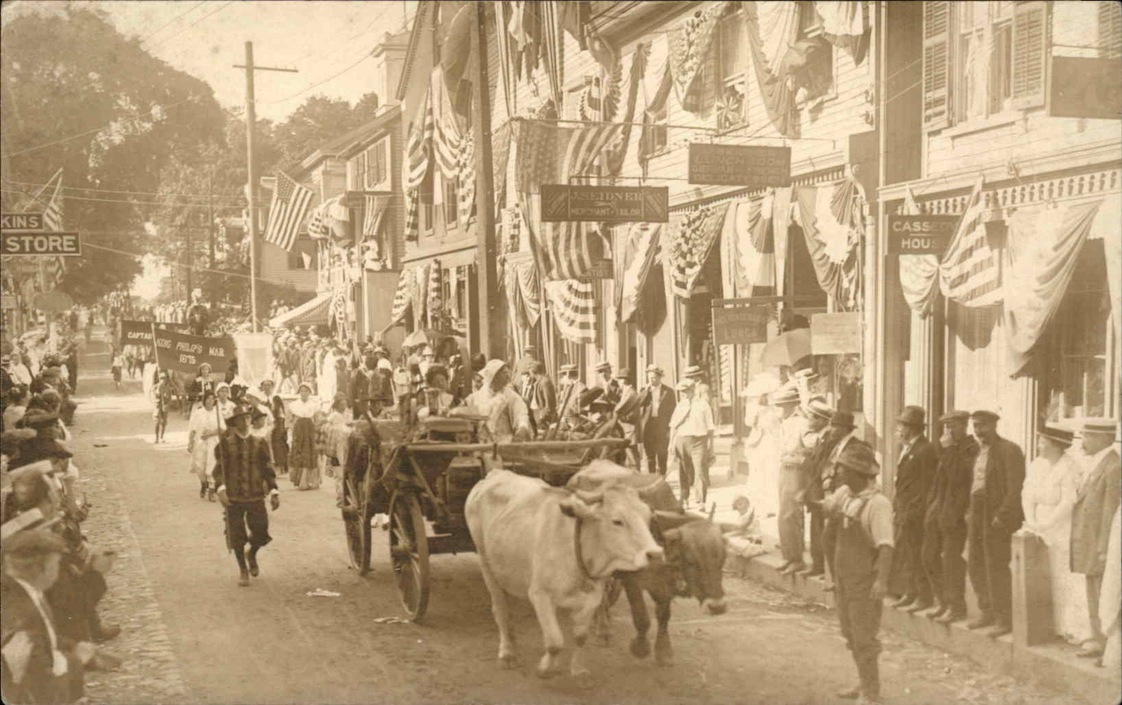 Stonington Connecticut CT Street Scene Stores Signs Parade c1910 RPPC Postcard