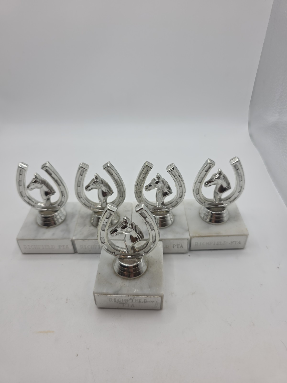 5 Pack HORSESHOE With Horse Silver TROPHY  White   MARBLE   