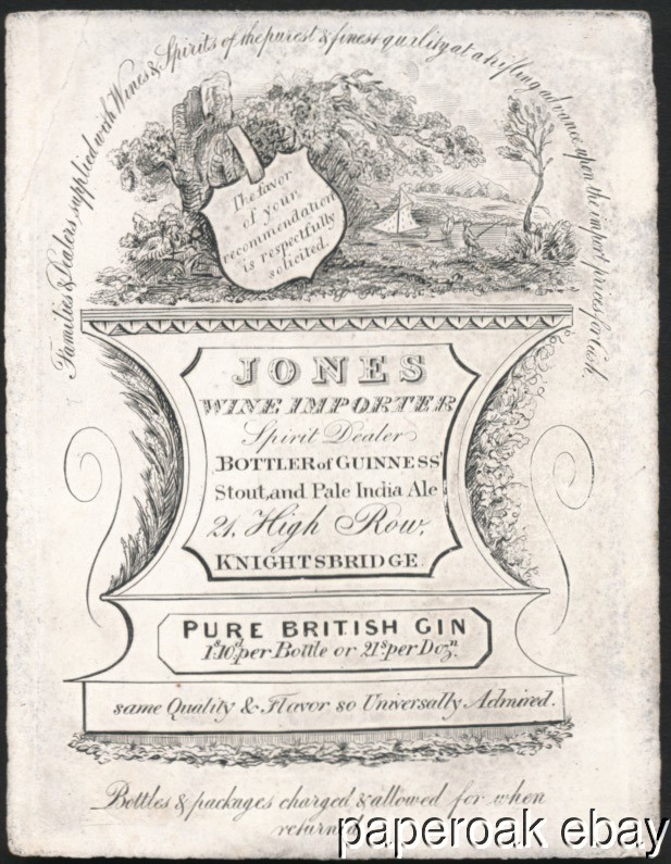 Original ca1840\'s Trade Card For Jones Wine Importers & Spirit Dealers England