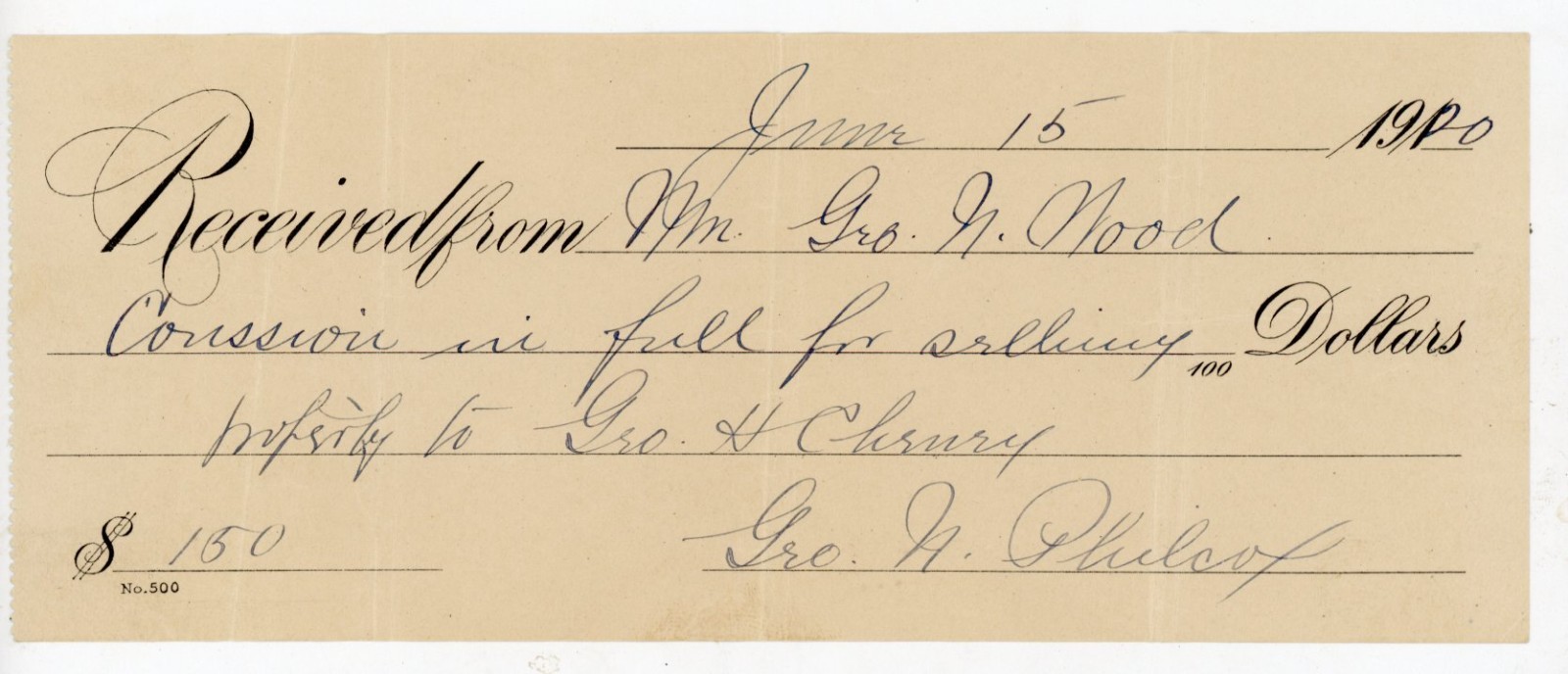 1900 Norwalk CT Commission Note Antique Signed Ira A Philcox Antique Ephemera