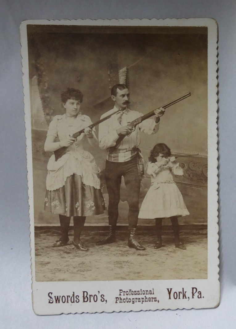 Antique cabinet card photograph P.T. Barnum Bartlett Family Sharpshooters
