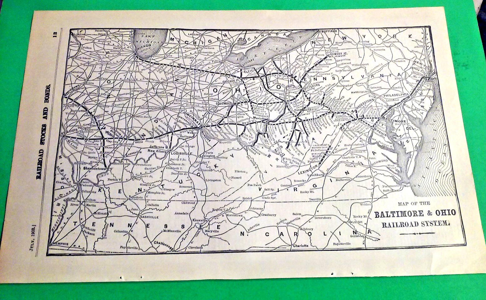 Rare 1903 Railroad Map of The BALTIMORE & OHIO Railroad System & Routes Stations