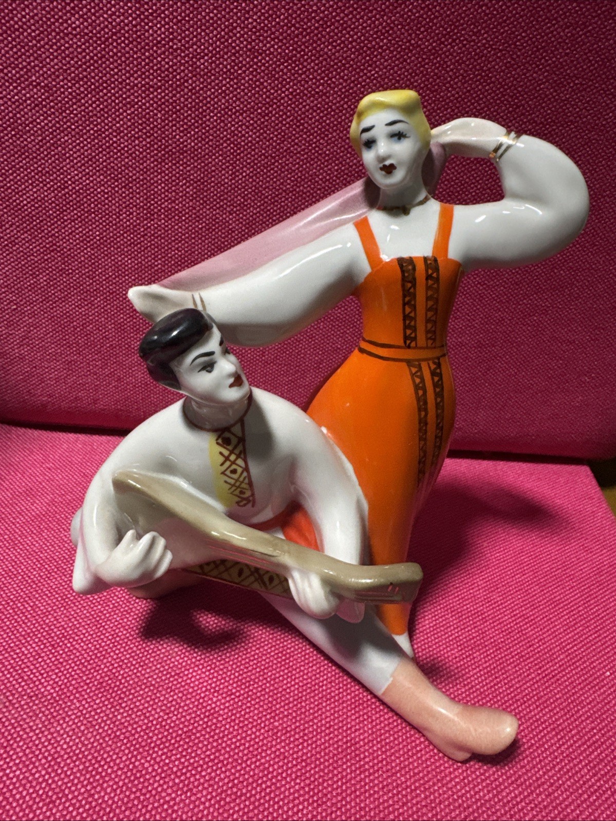 Vintage Soviet Porcelain Russian Folk Dancers Balalaika Figurine USSR Polonne