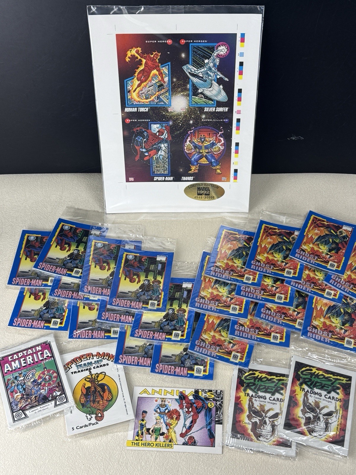 1992 Impel Marvel Universe 4 Card Promo Sheet Limited Edition 4548/30000 & More