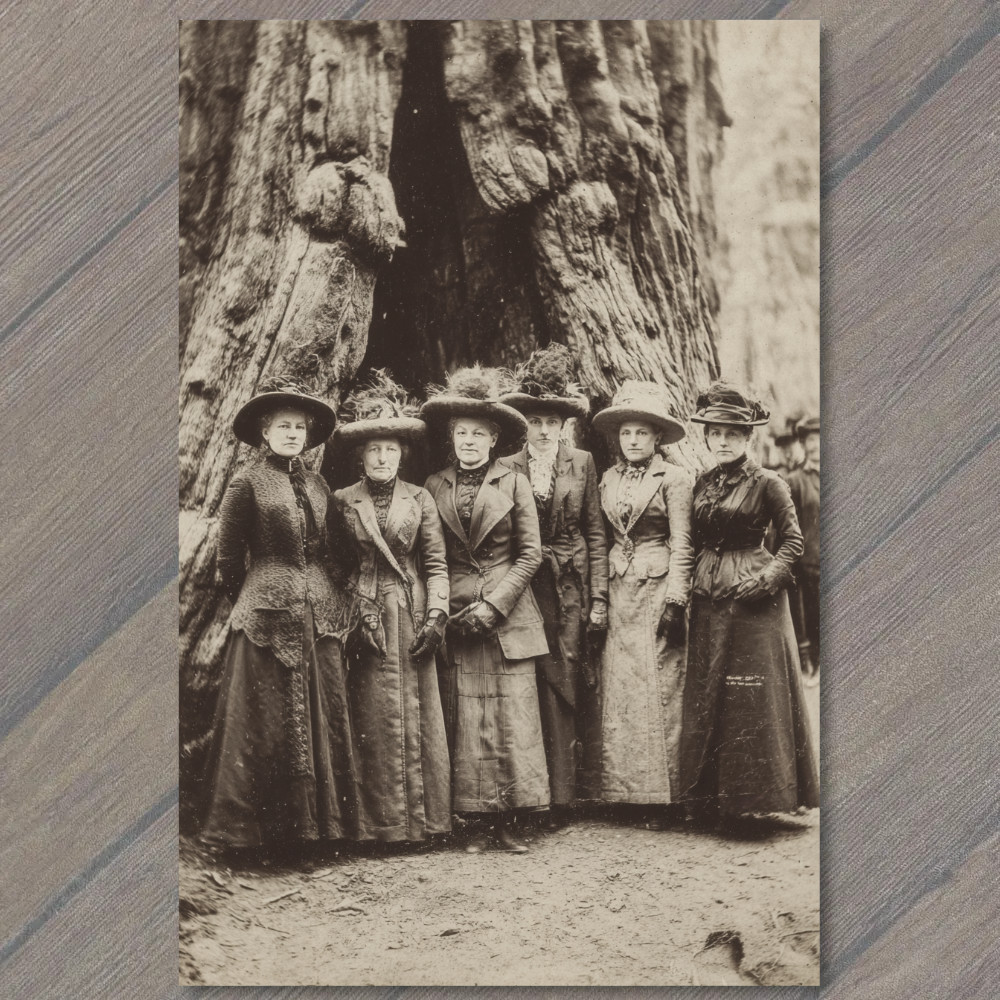 POSTCARD Historic Women Group Portrait Giant Tree Forest