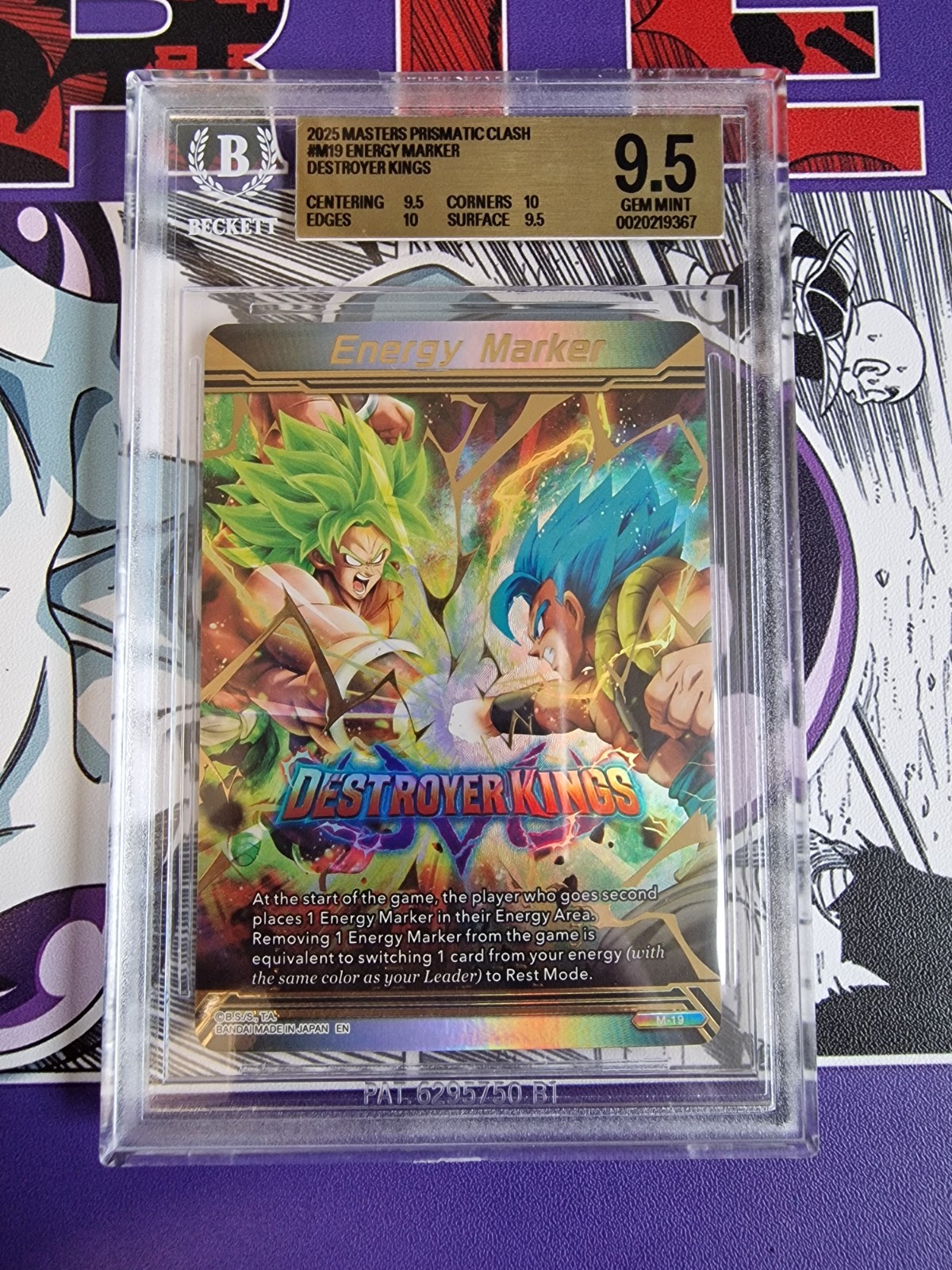 Dragon Ball Super Energy Marker M-19 Destroyer Kings Holo Broly Gogeta BGS 9.5