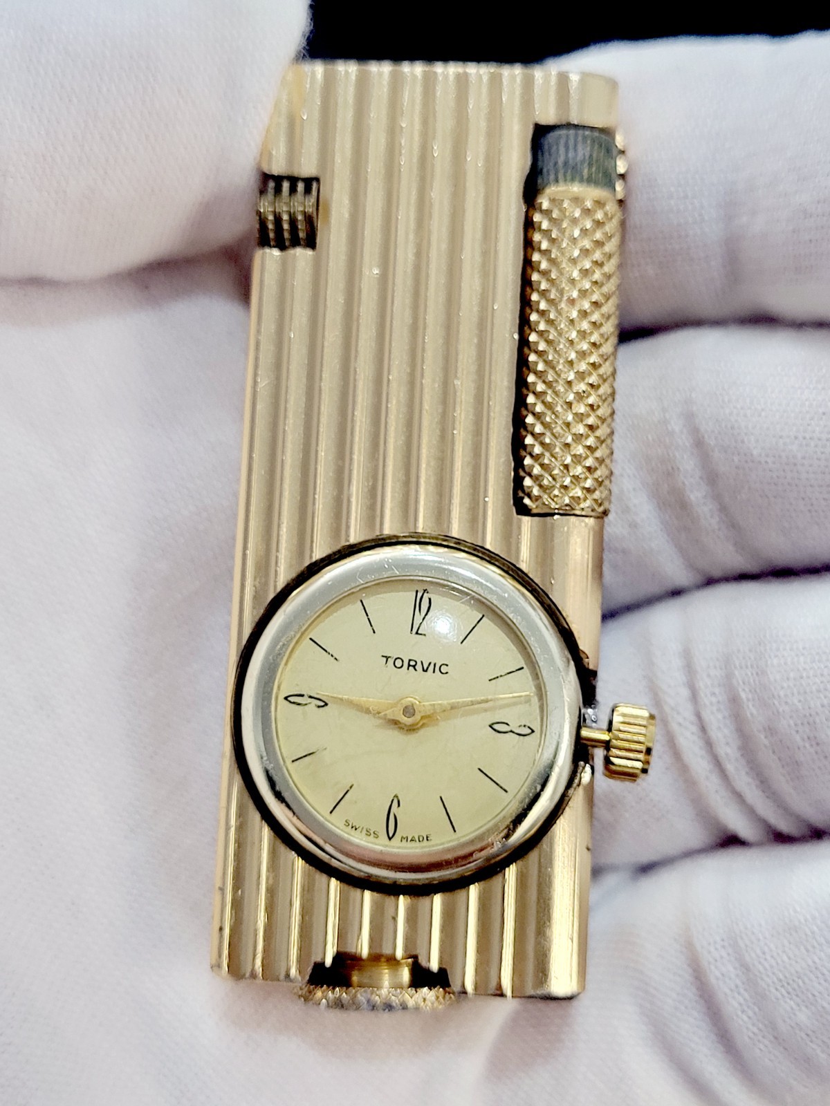 Vintage Cygnus Roller Petrol Lighter w/ Torvic Watch – Japan 1950s [FoR PARTS]