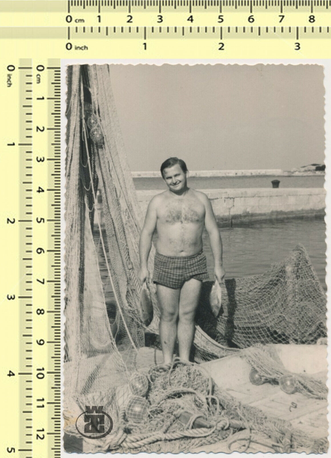 059 1960\'s Shirtless Fisherman with Fish Fisher Guy Fishing Nets ...