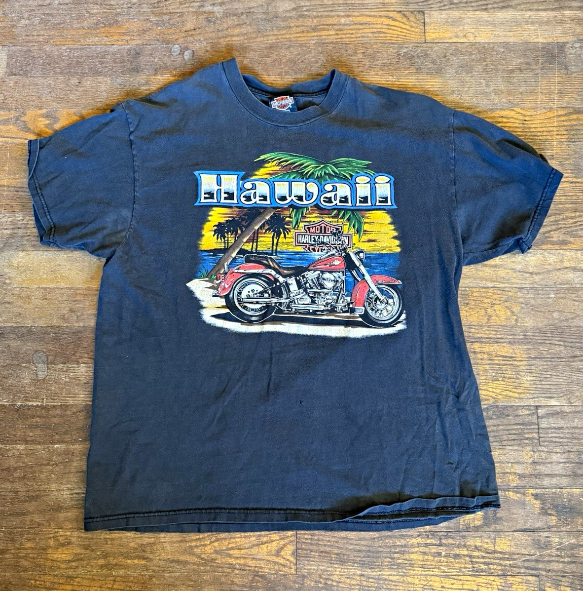 Vintage 90s Harley-Davidson Cycles Pacific Honolulu Hawaii T-Shirt Size XL Read*