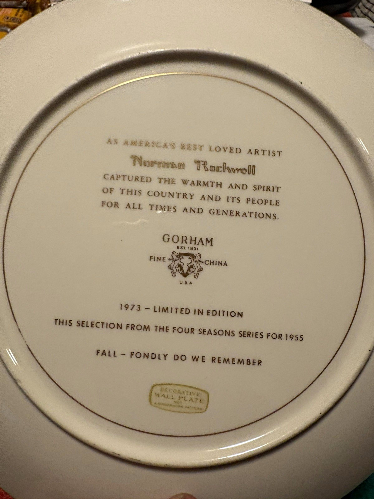 Gorham Norman Rockwell Four Seasons Limited Edition Fine China Plates Set of 4