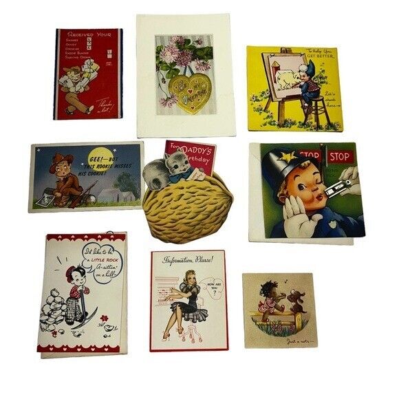 Lot 9 vintage greeting cards 1940’s 1950’s valentines birthday get well Hallmark