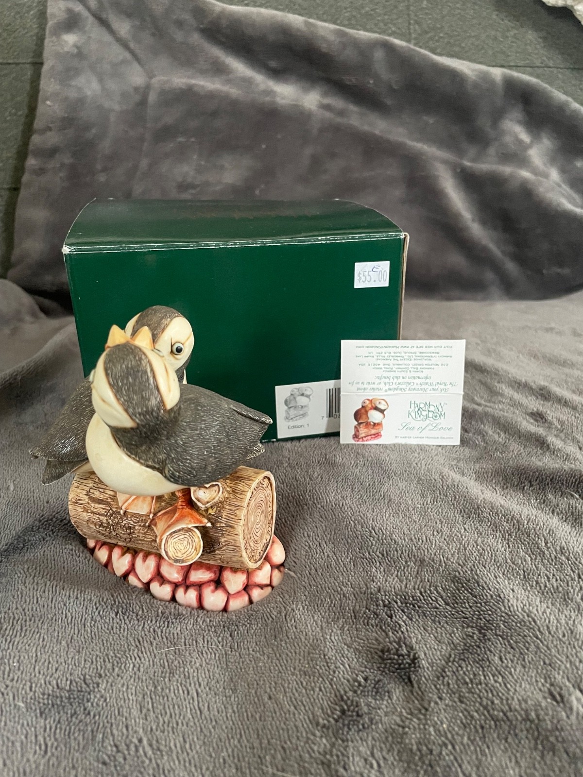 Harmony Kingdom Puffins 'Sea Of Love' Trinket Box, Hearts and Puffins w/box