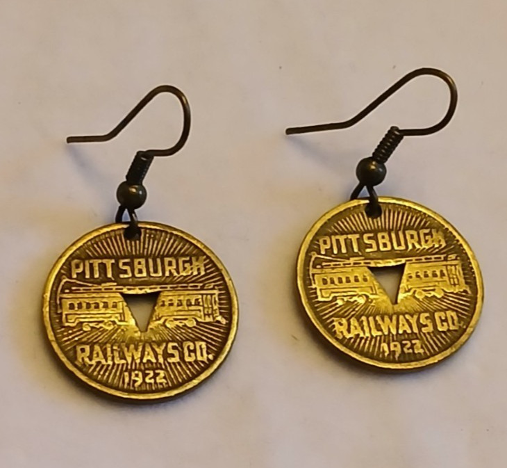 1922 PITTSBURGH RAILWAYS TOKEN EARRINGS 3/4