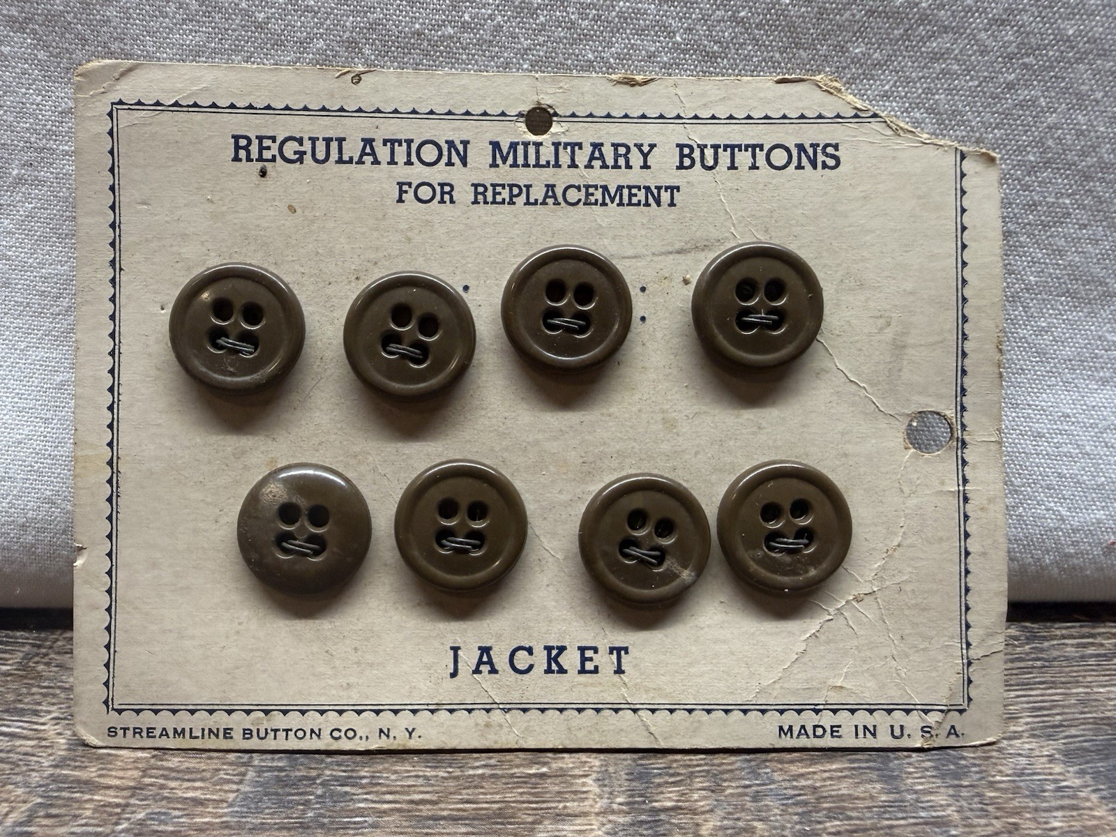 Regulation Military Buttons for Replacement: Jacket ~ On Card, WW2, Streamline