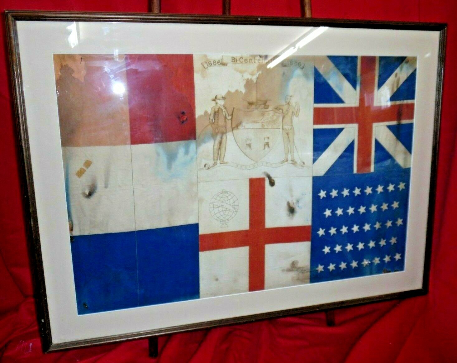 Framed Antique 1886 Bicentennial Flag Of Albany NY