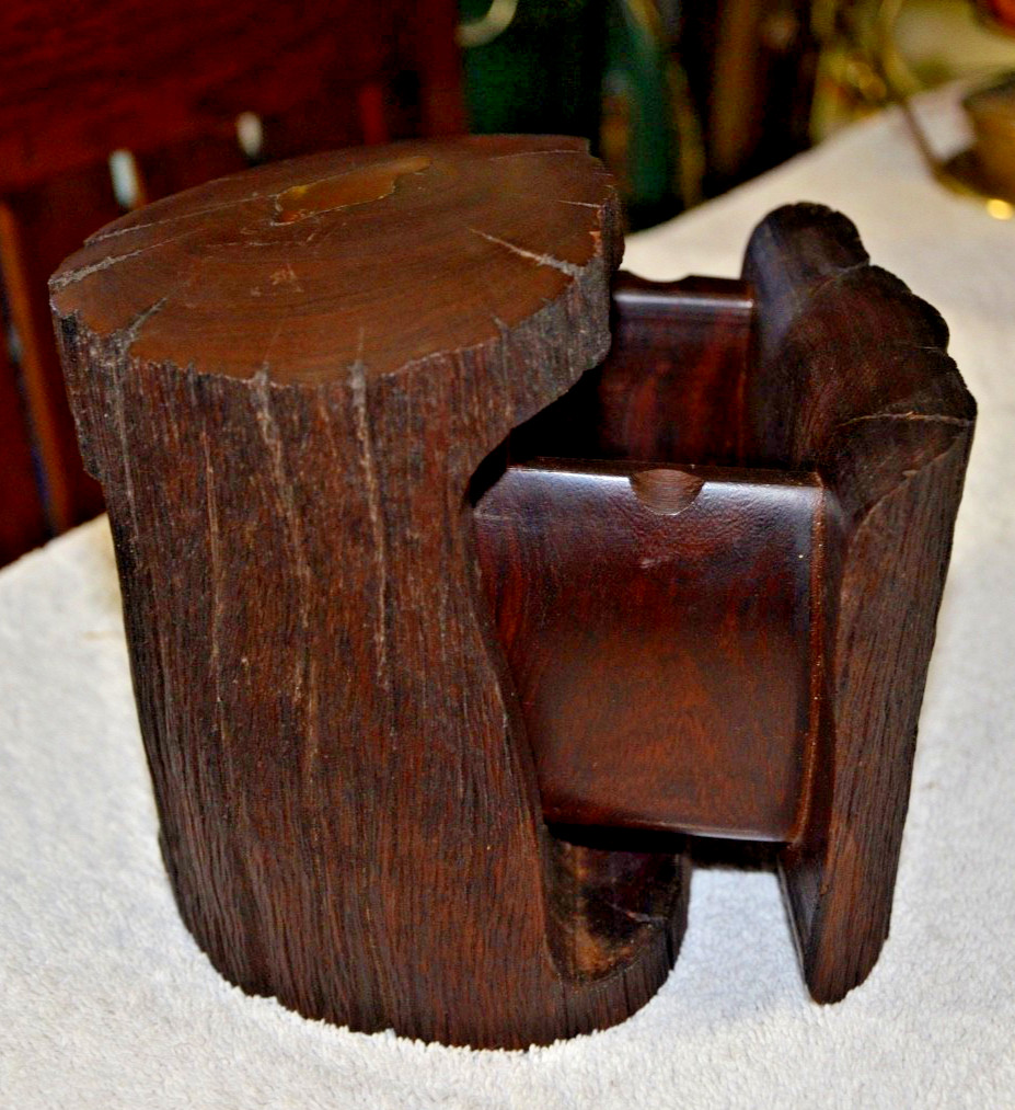 Vintage Raymond Pelton  Wood Carved Puzzle Trinket Art Box Limb Stash