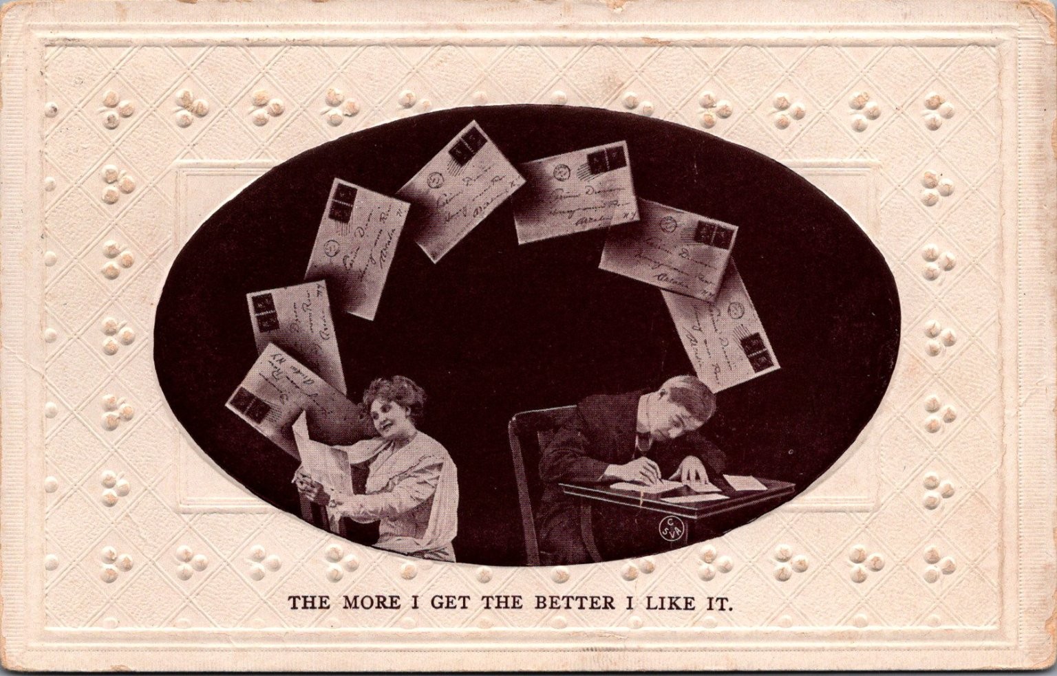 1910 Embossed Lovers Postcard - The More I Get The Better I Like It