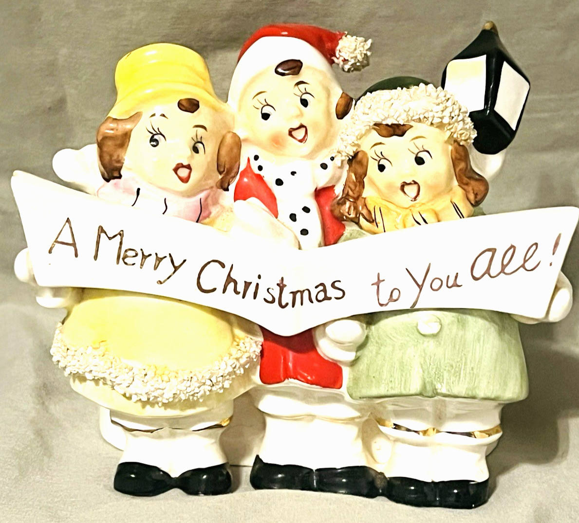 Vintage Thames Japan Christmas Carolers Wall Pocket Planter Spaghetti Trim