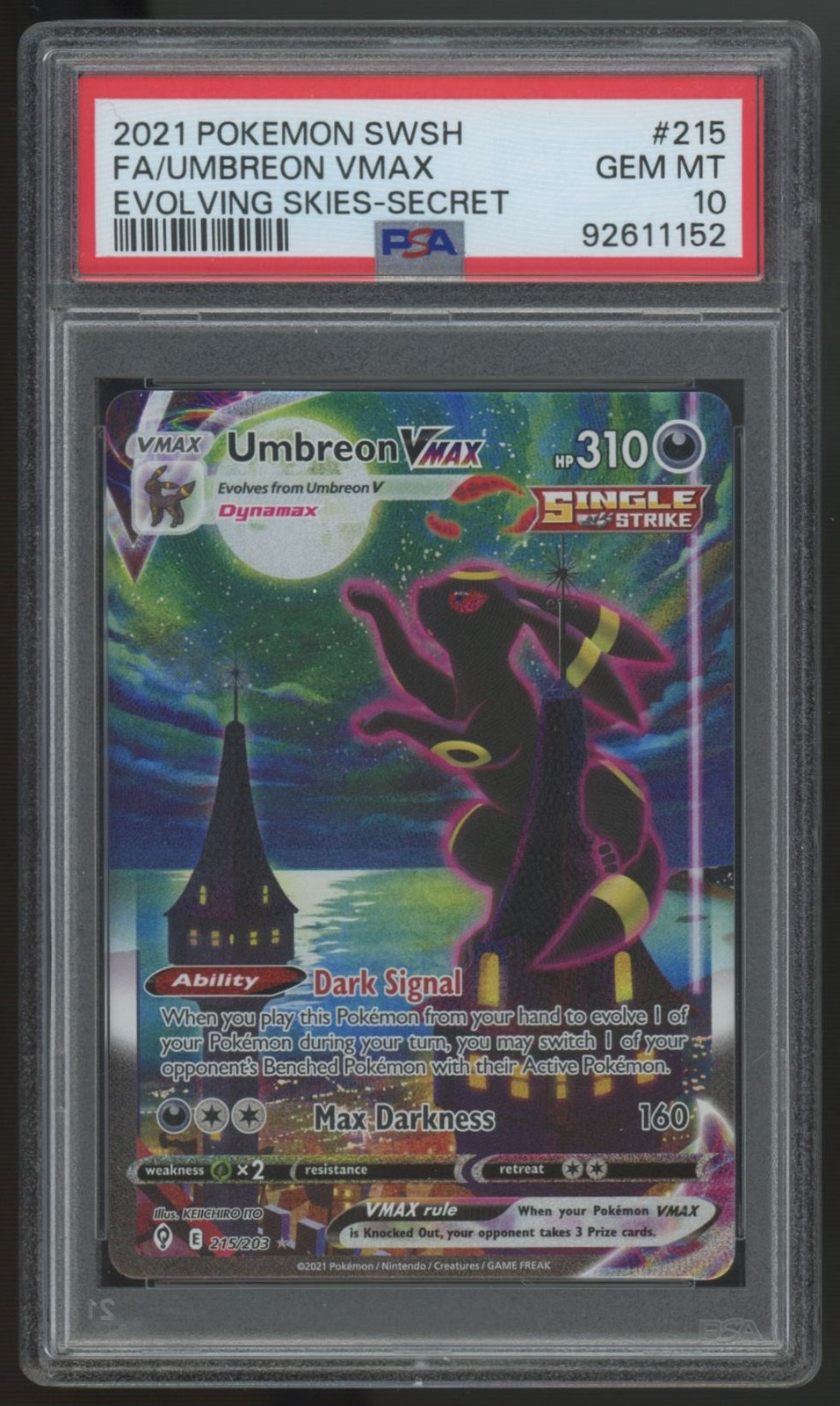 2021 Pokemon Umbreon VMax Evolving Skies Secret Rare #215 PSA 10