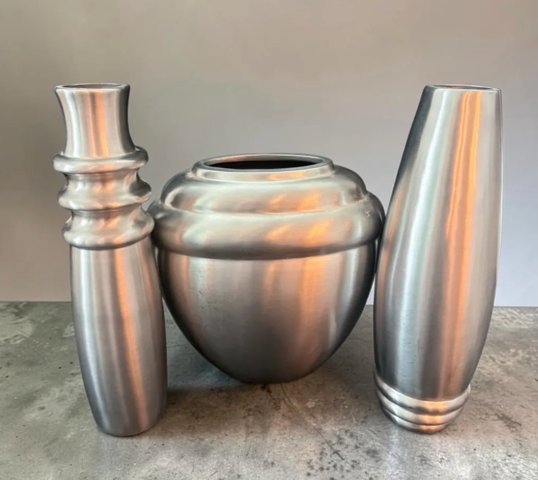 Vintage Marquis by Waterford Kilbarry Pewter Vases Set of 3 Brushed Metal Large