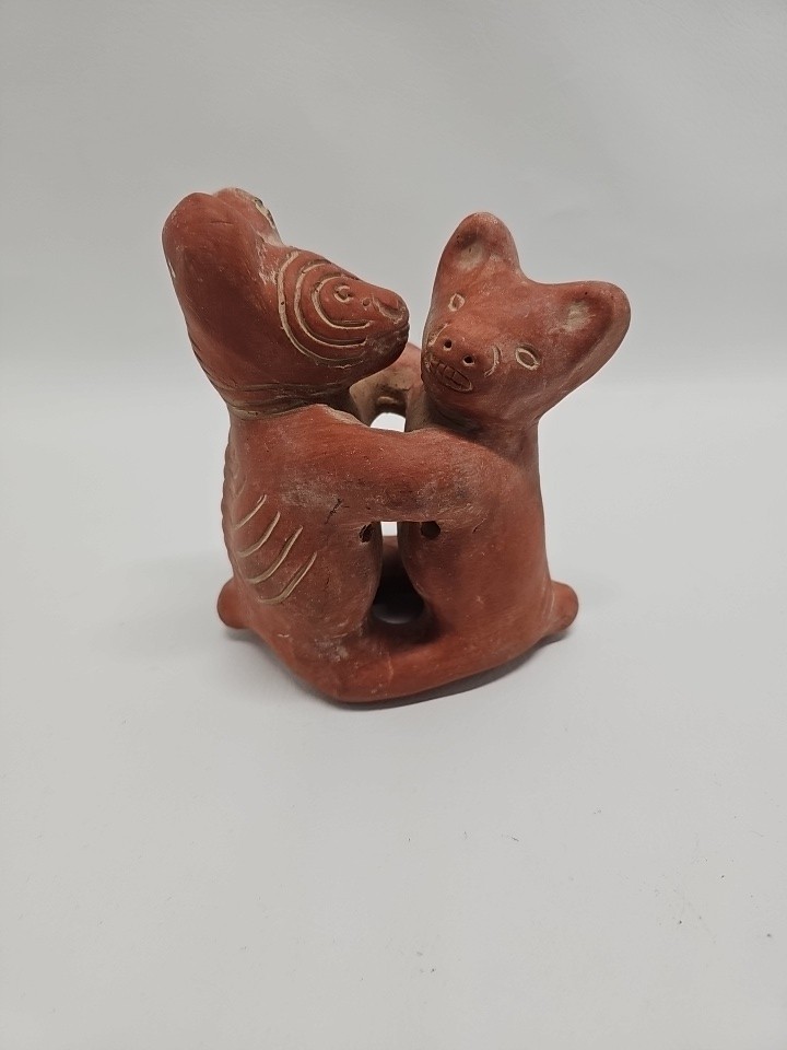 Vintage Terracotta Mayan Colima Dancing Dogs Figurine Folk Art Clay Sculpture