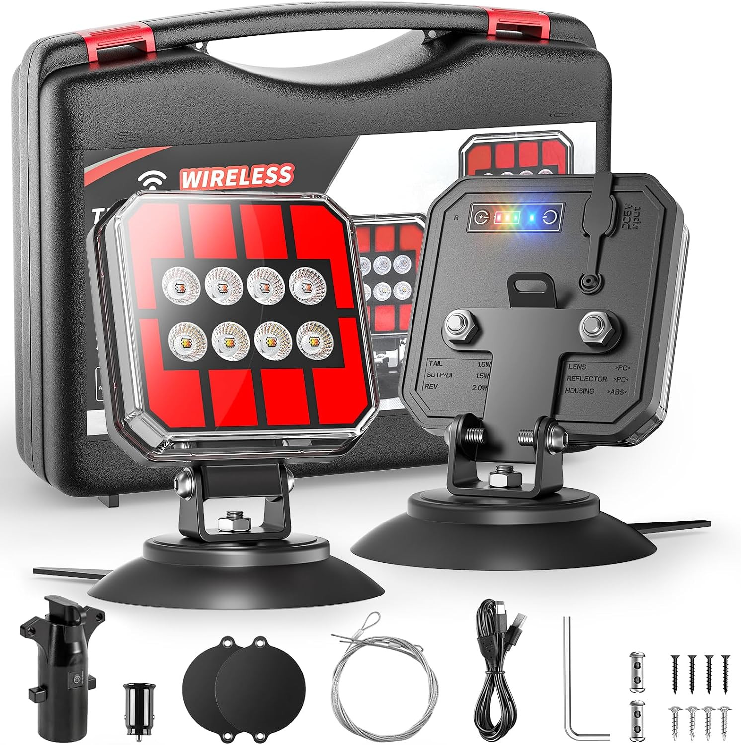 Wireless Trailer Lights Magnetic, 110° Rotatable Wireless Trailer Lights Kit, Po