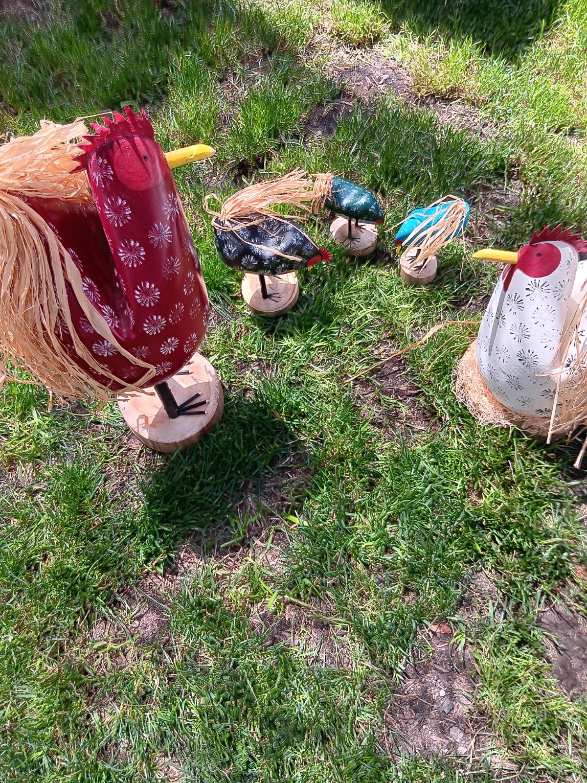 Vintage Signed Edith John Navajo Folk Art Carved Wooden Chickens