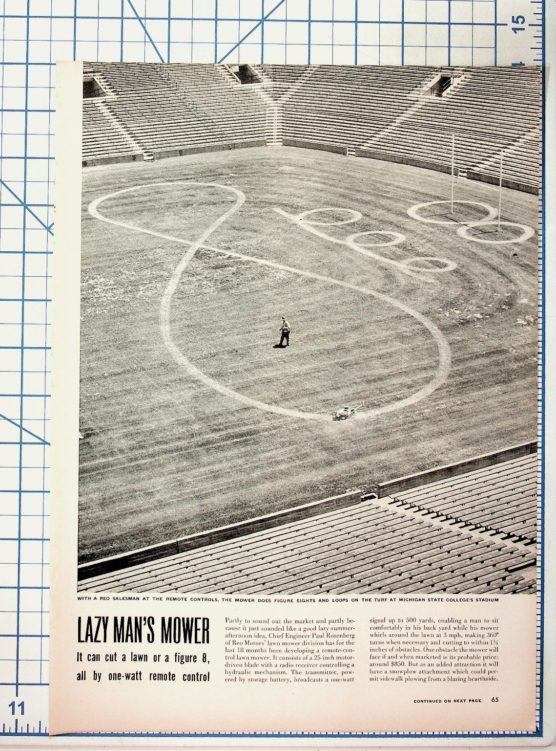 1950s Remote Control Lawn Mower Ad Michigan State Stadium Charm Soap Shampoo
