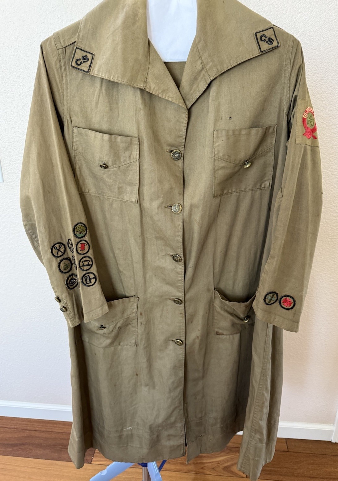 Early 1910’s Girl Scout Uniform Khaki Dress Metal Buttons Patches Peggy Whitney