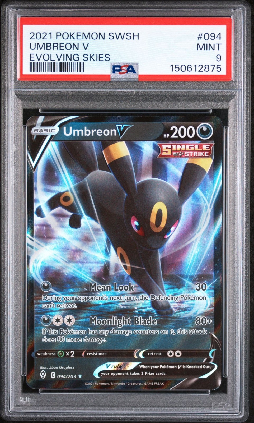 2021 Evolving Skies 094 Sword & Shield Umbreon V PSA 9 Mint Pokemon