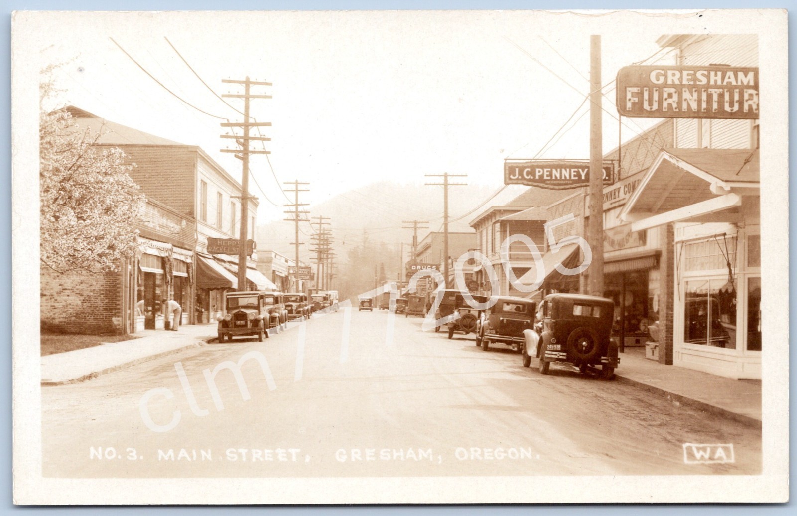 Postcard RPPC Gresham OR Main Street JC Penney Furniture Store Cars 1920s P19F