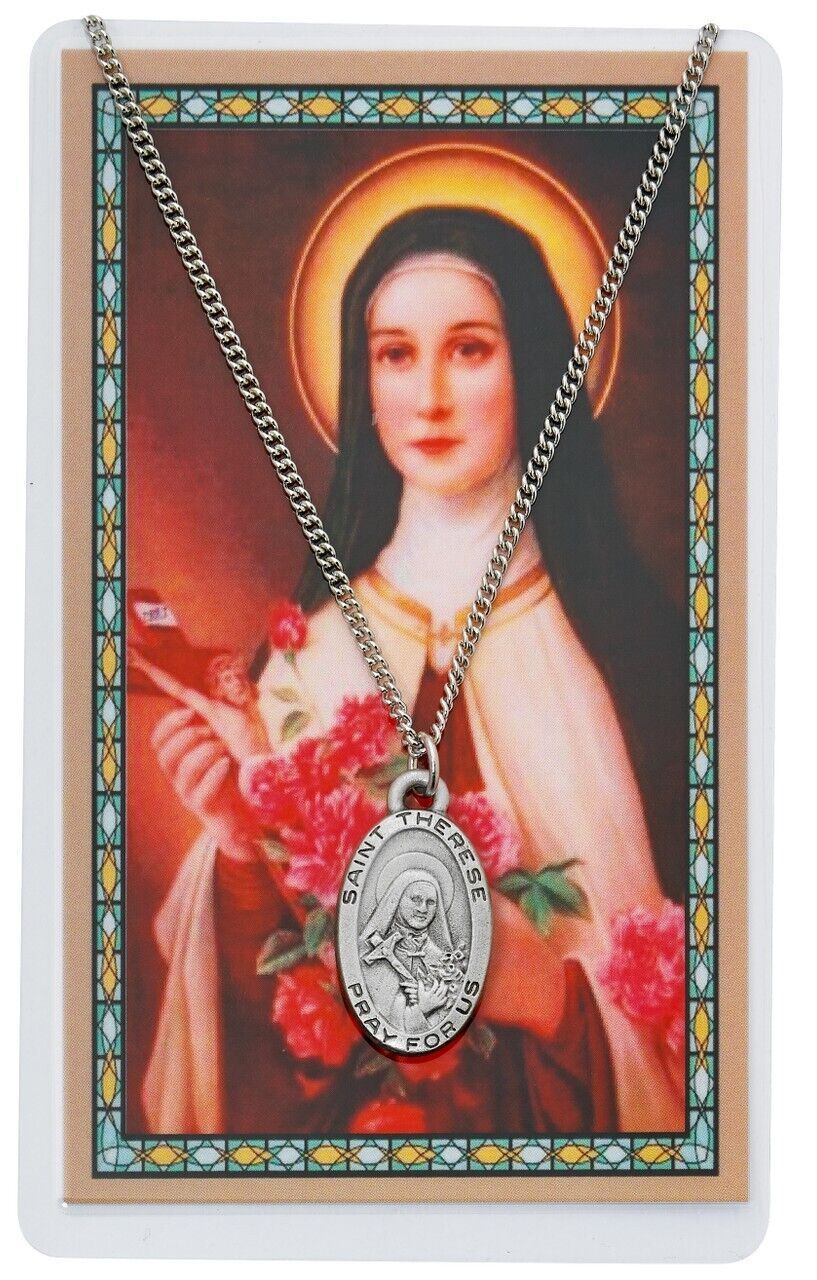 St. Therese of Lisieux with a Laminated Prayer Card