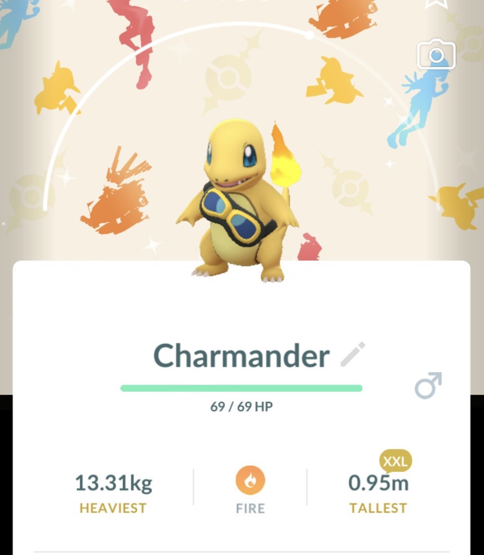 Pokémon Go-Shiny Charmander-✨wearing Friede\'s goggles with background ✨XXL✨TRADE