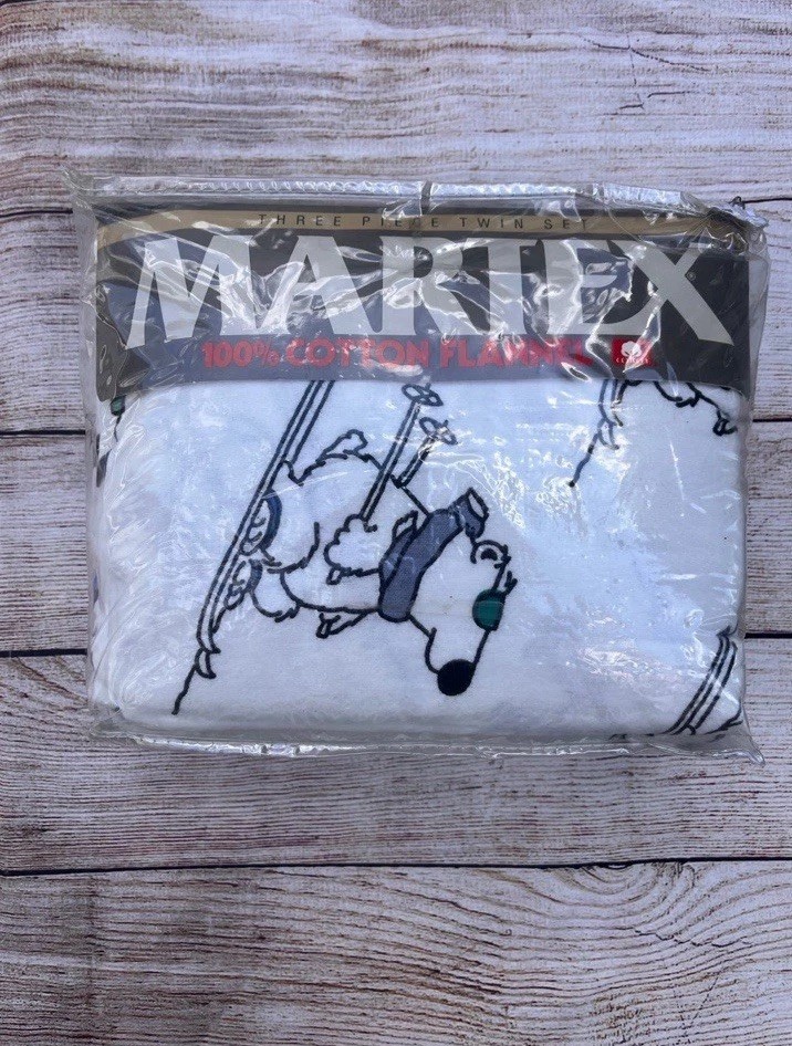 New Vintage Sandra Boynton Skiing Polar Bears 1991 flannel sheet set