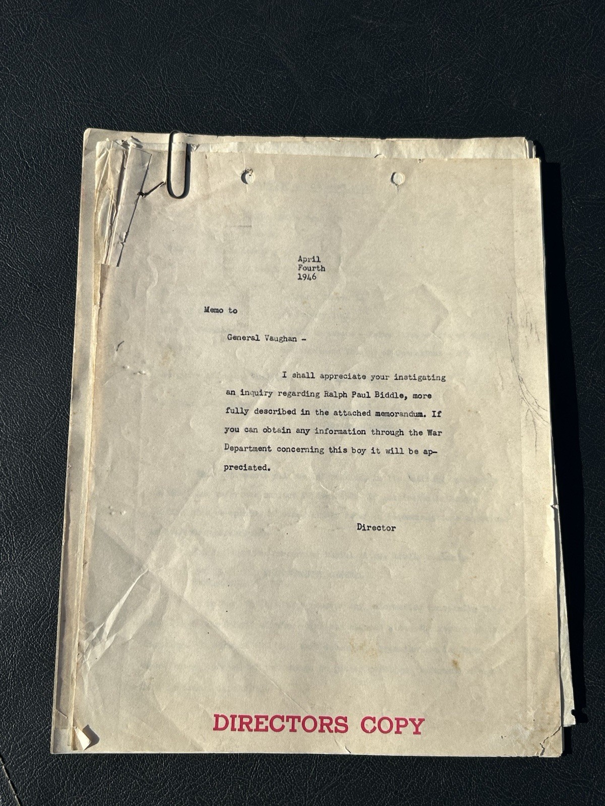 HARRY H. VAUGHAN LETTERS SIGNED 1946 ￼ MEDITERRANEAN THEATRE MISSING REMAINS